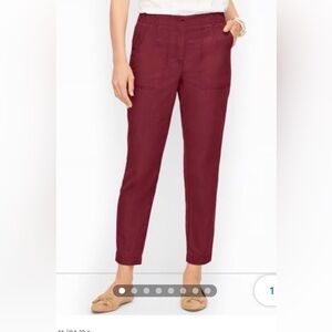 NWT Talbots Women Slim Cargo Pant Burgundy Size 12 Petite‎ Ankle Length